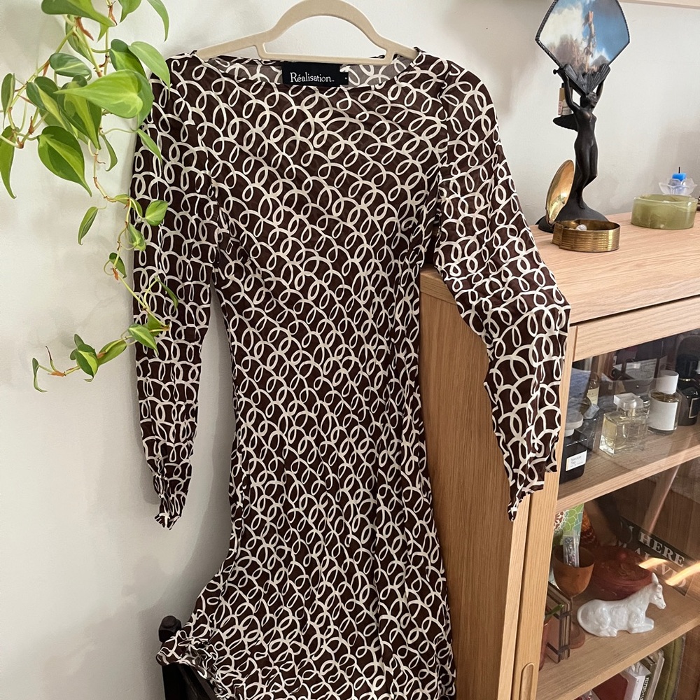 Realisation Par M Brown and White Patterned Dress